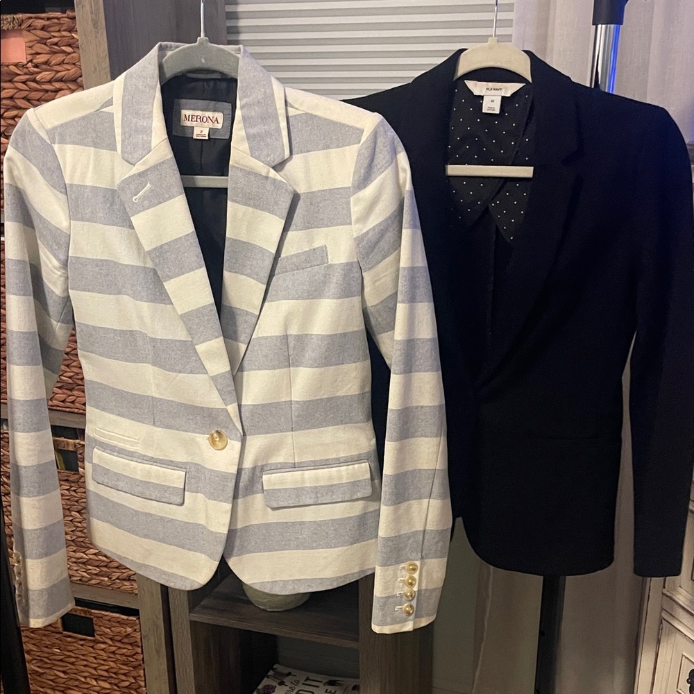 Merona White and Gray Striped Blazer with Black Blazer